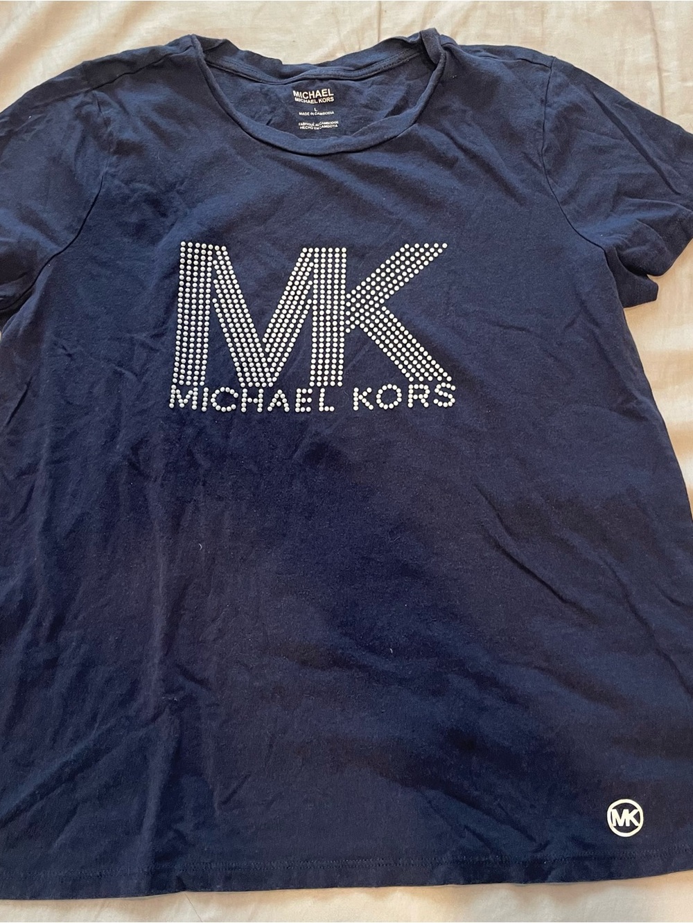 Michael Kors Navy Short Sleeve Tee with Rhinestone MK